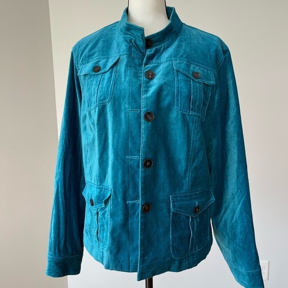 Covington extra large crush velvet teal blue peacock color jacket gorgeous - Picture 7 of 16